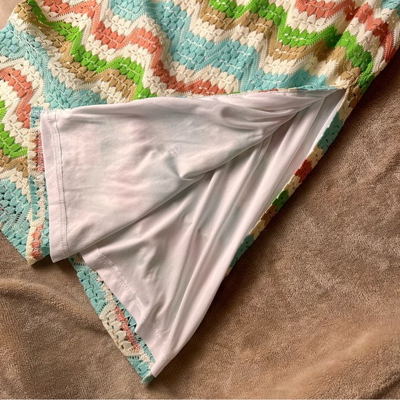 DONNA MORGAN Colourful Crochet Knit Mock Neck Fitted Midi Dress - Size 0 - Picture 10 of 16